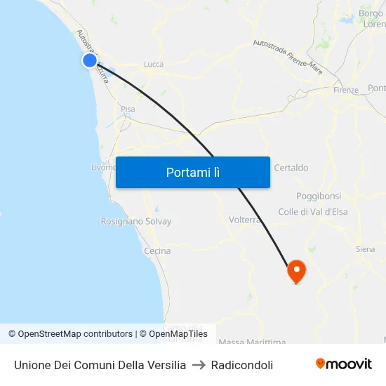 Unione Dei Comuni Della Versilia to Radicondoli map