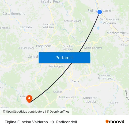 Figline E Incisa Valdarno to Radicondoli map