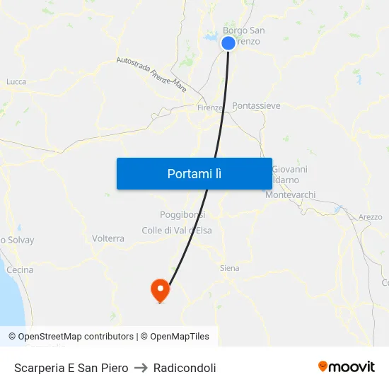Scarperia E San Piero to Radicondoli map