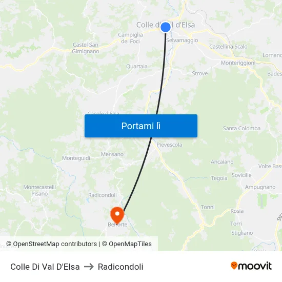 Colle Di Val D'Elsa to Radicondoli map