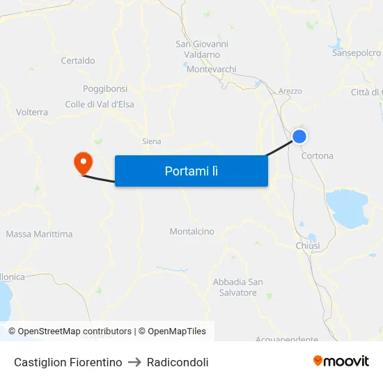 Castiglion Fiorentino to Radicondoli map