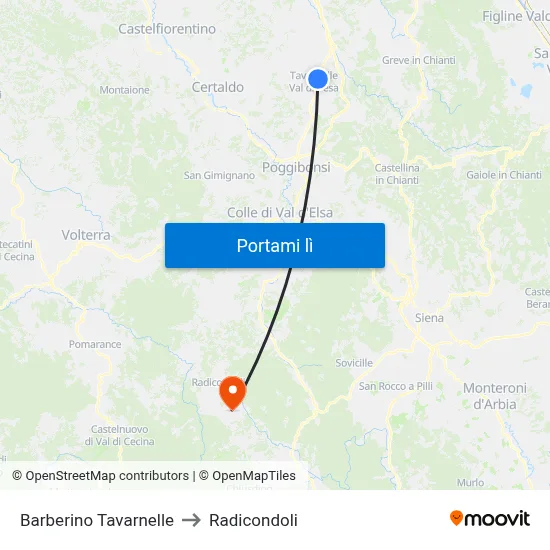 Barberino Tavarnelle to Radicondoli map