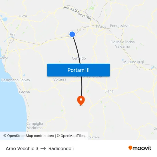 Arno Vecchio 3 to Radicondoli map