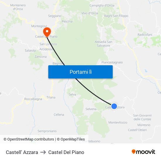Castell' Azzara to Castel Del Piano map
