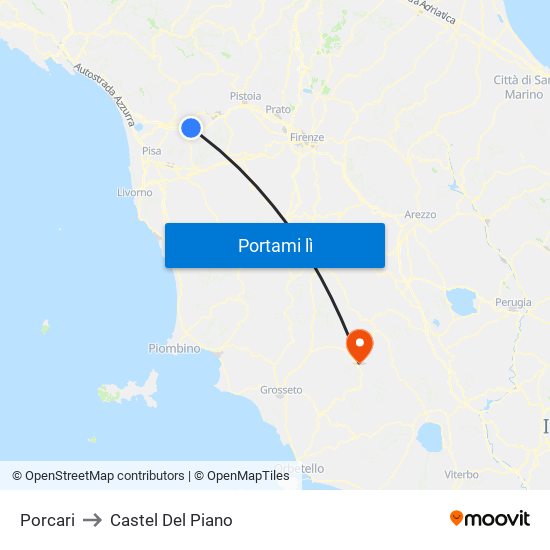 Porcari to Castel Del Piano map