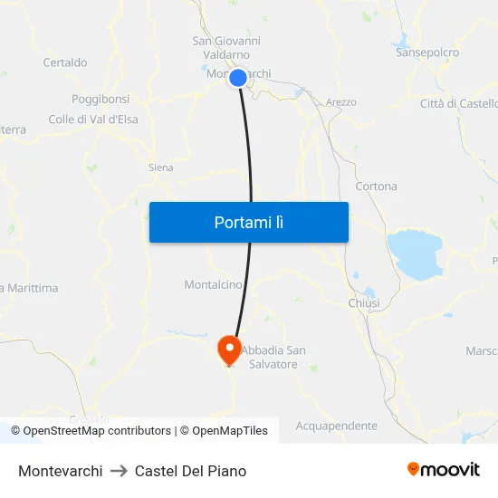 Montevarchi to Castel Del Piano map