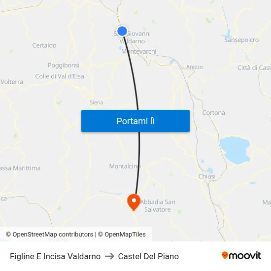 Figline E Incisa Valdarno to Castel Del Piano map