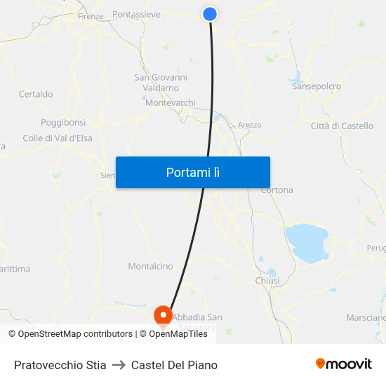 Pratovecchio Stia to Castel Del Piano map