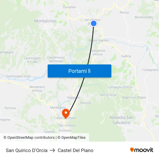 San Quirico D'Orcia to Castel Del Piano map