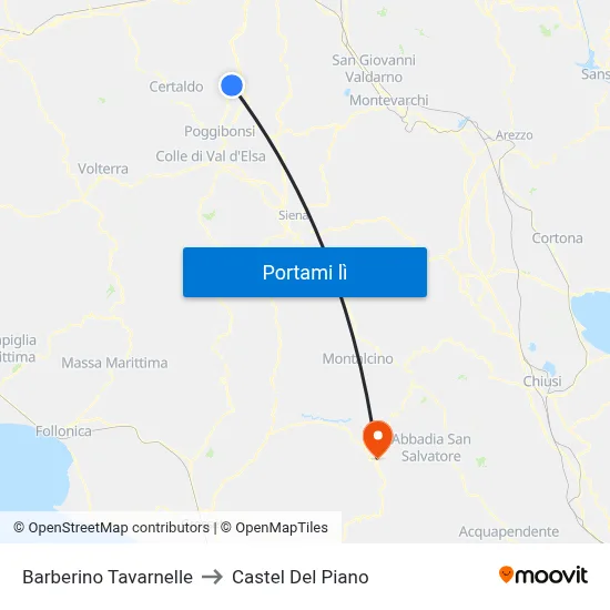 Barberino Tavarnelle to Castel Del Piano map