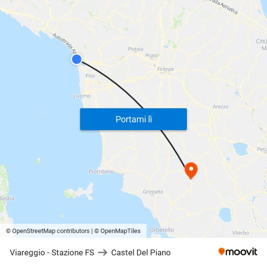 Viareggio Stazione FS to Castel Del Piano map