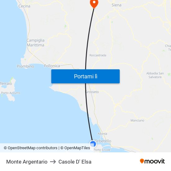 Monte Argentario to Casole D' Elsa map