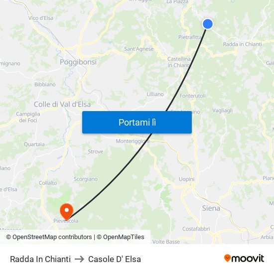 Radda In Chianti to Casole D' Elsa map