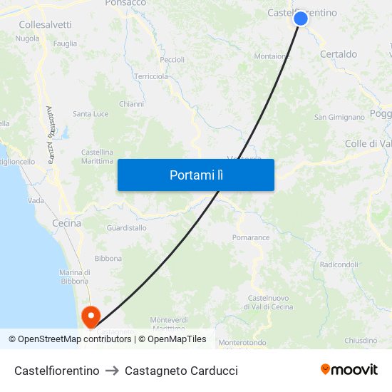 Castelfiorentino to Castagneto Carducci map