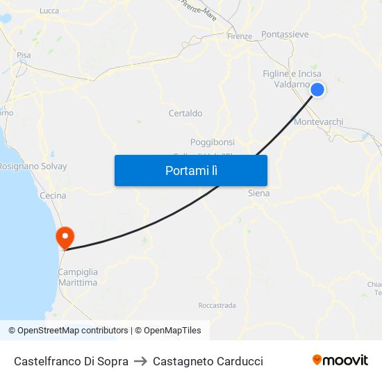 Castelfranco Di Sopra to Castagneto Carducci map