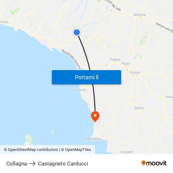 Collagna to Castagneto Carducci map