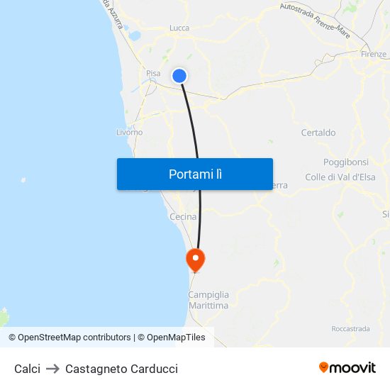 Calci to Castagneto Carducci map