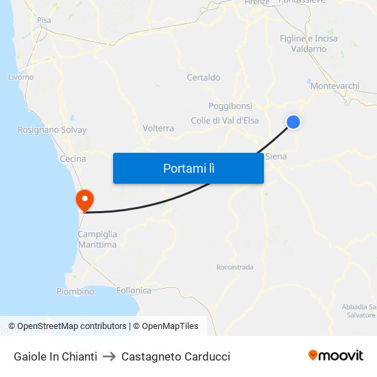 Gaiole In Chianti to Castagneto Carducci map