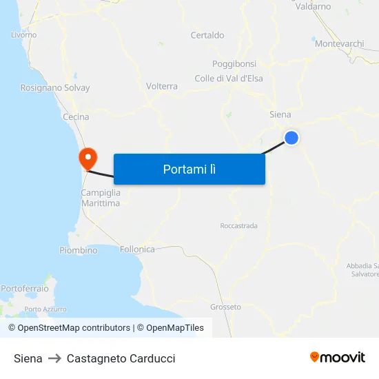 Siena to Castagneto Carducci map