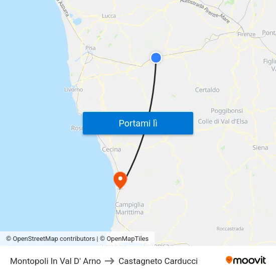 Montopoli In Val D' Arno to Castagneto Carducci map