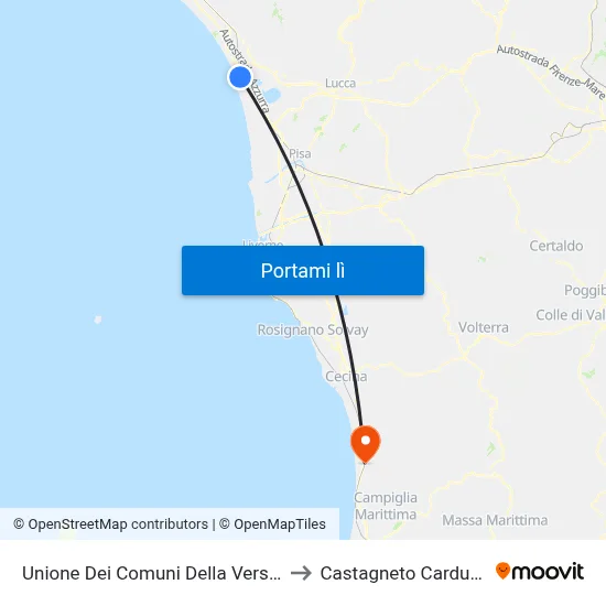 Unione Dei Comuni Della Versilia to Castagneto Carducci map