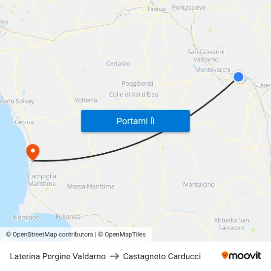 Laterina Pergine Valdarno to Castagneto Carducci map