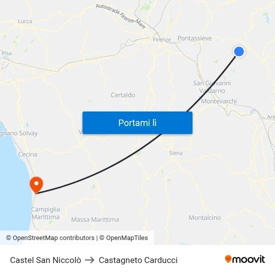 Castel San Niccolò to Castagneto Carducci map