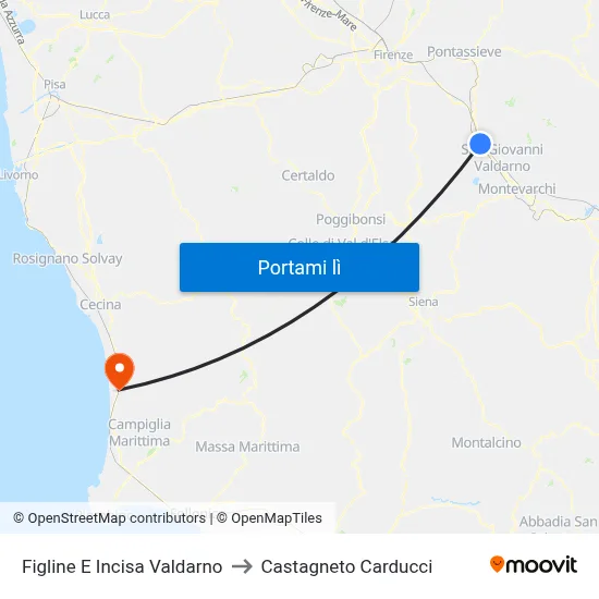 Figline E Incisa Valdarno to Castagneto Carducci map