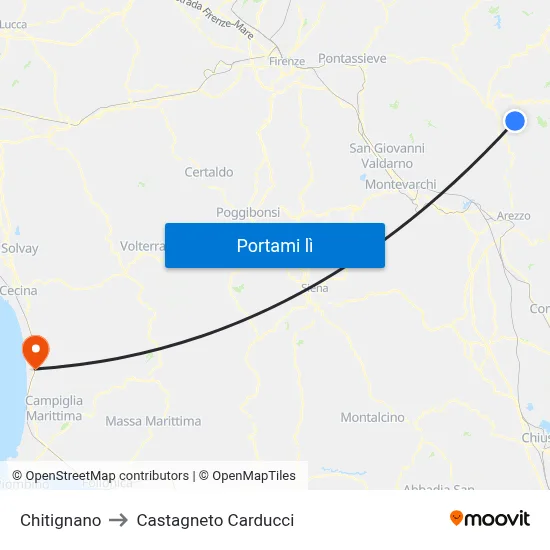 Chitignano to Castagneto Carducci map
