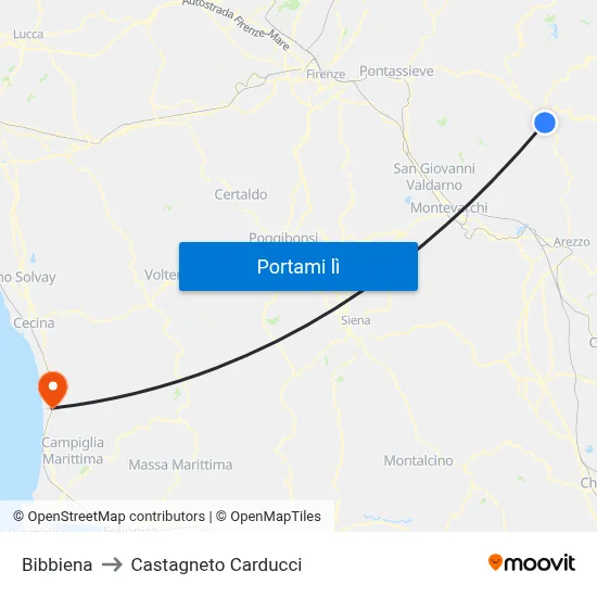 Bibbiena to Castagneto Carducci map