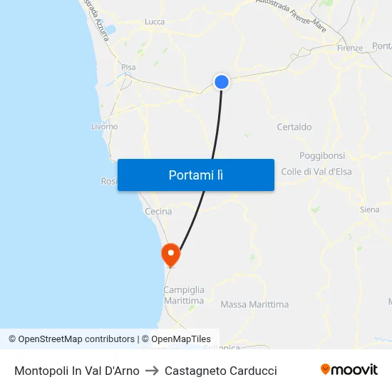 Montopoli In Val D'Arno to Castagneto Carducci map