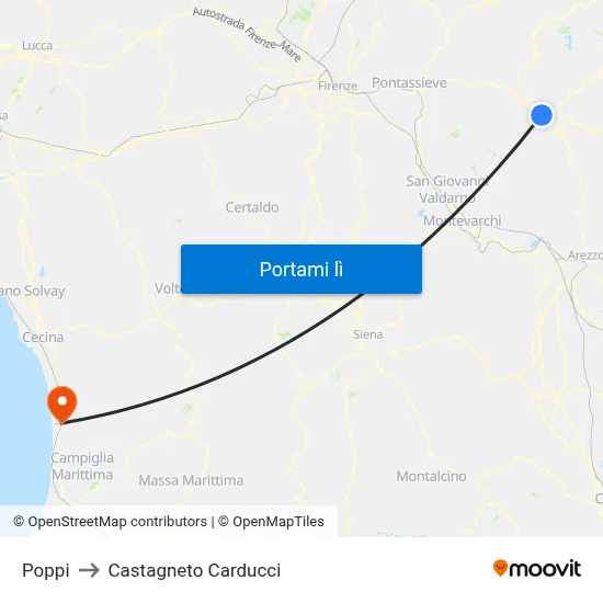 Poppi to Castagneto Carducci map