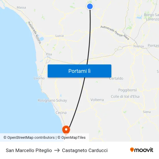San Marcello Piteglio to Castagneto Carducci map