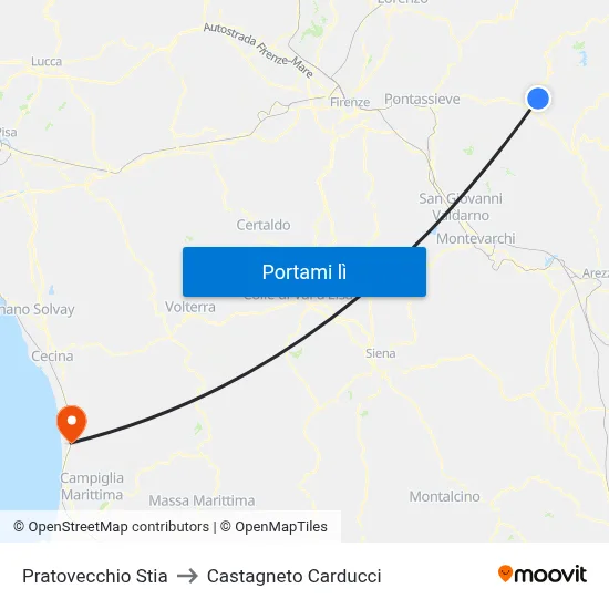 Pratovecchio Stia to Castagneto Carducci map