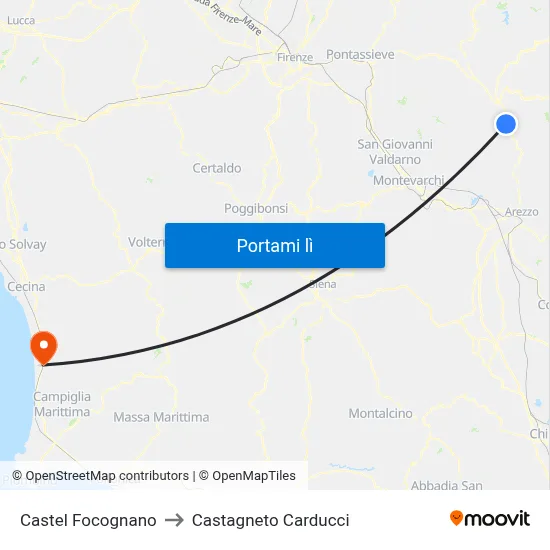 Castel Focognano to Castagneto Carducci map