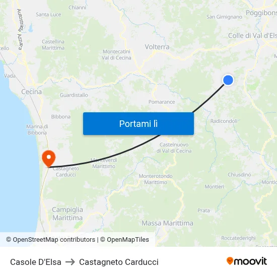 Casole D'Elsa to Castagneto Carducci map