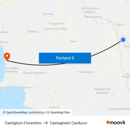 Castiglion Fiorentino to Castagneto Carducci map