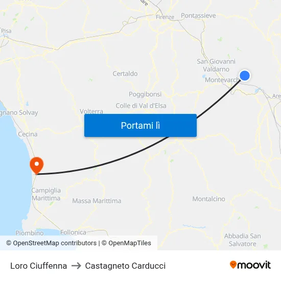 Loro Ciuffenna to Castagneto Carducci map