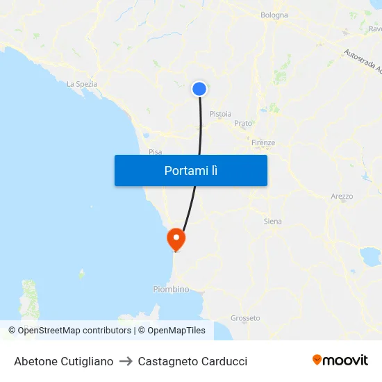 Abetone Cutigliano to Castagneto Carducci map