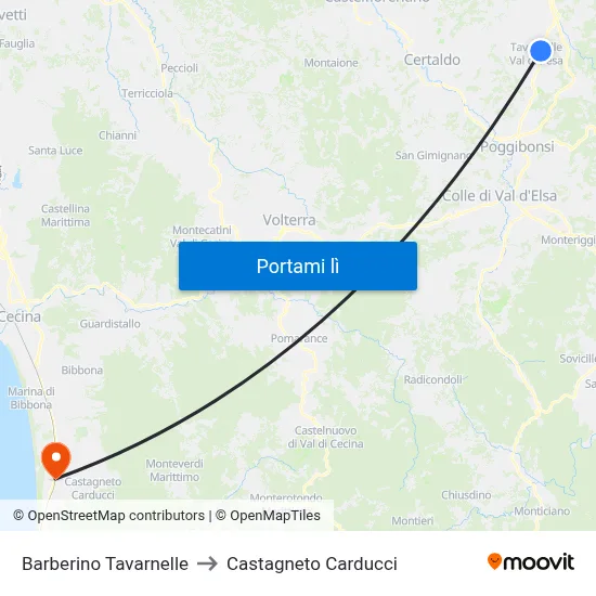 Barberino Tavarnelle to Castagneto Carducci map