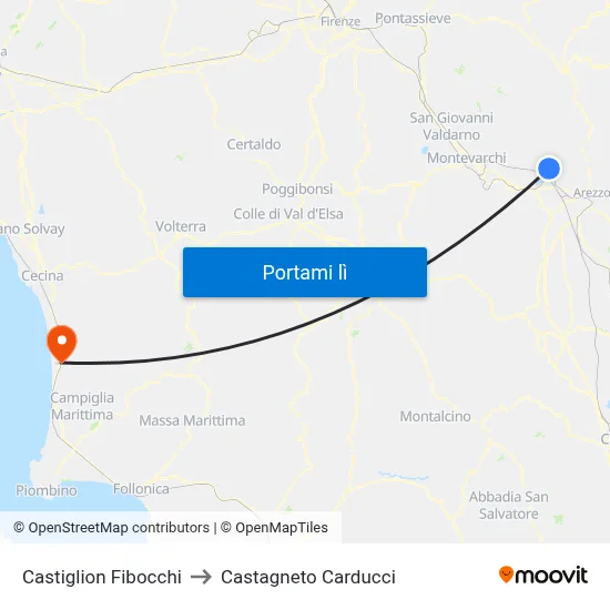 Castiglion Fibocchi to Castagneto Carducci map