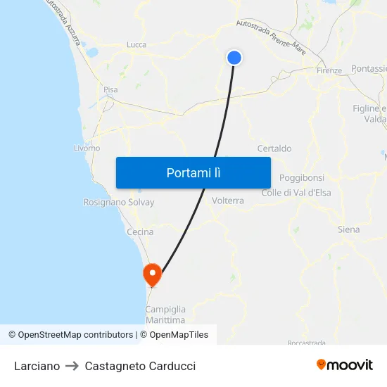 Larciano to Castagneto Carducci map