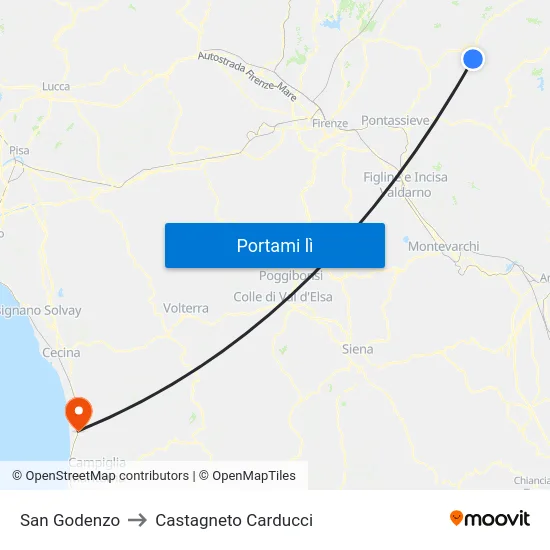 San Godenzo to Castagneto Carducci map