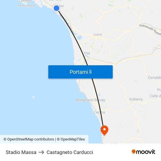 Stadio Massa to Castagneto Carducci map