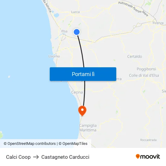 Calci Coop to Castagneto Carducci map