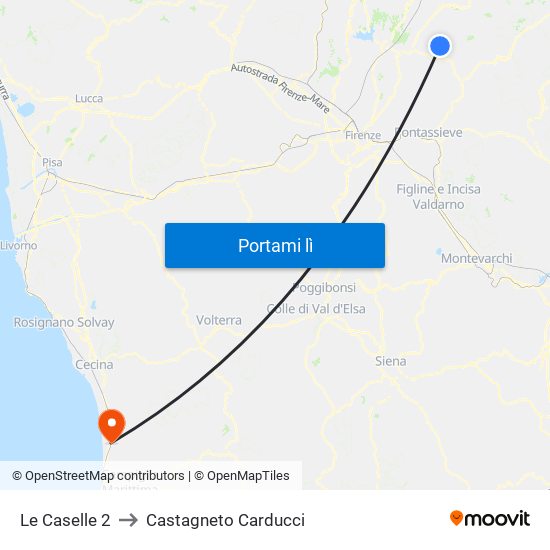 Le Caselle 2 to Castagneto Carducci map