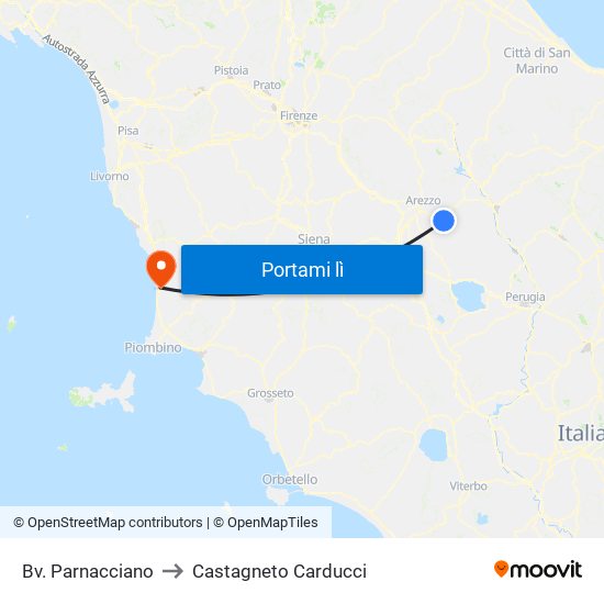 Bv. Parnacciano to Castagneto Carducci map