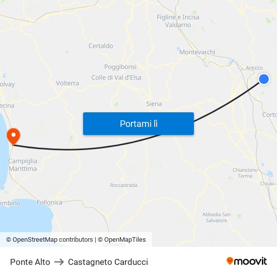 Ponte Alto to Castagneto Carducci map