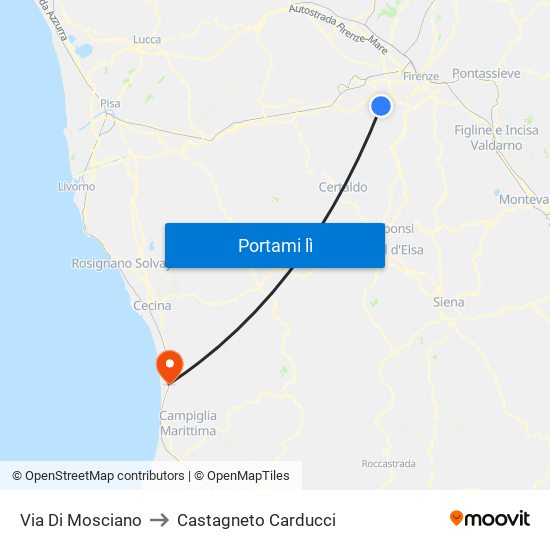 Via Di Mosciano to Castagneto Carducci map