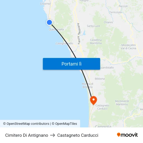 Cimitero Di Antignano to Castagneto Carducci map